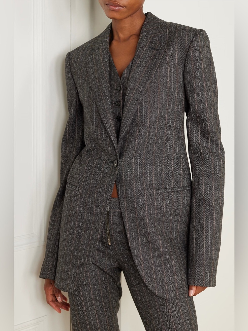 Stella McCartney | Gray Pinstriped 100% Wool Blazer, EU 40